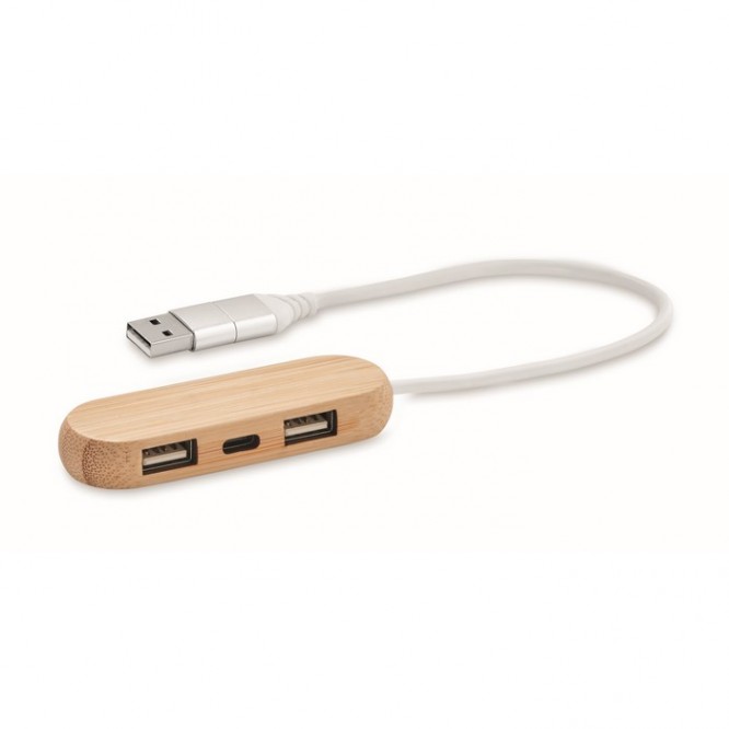 Hub USB con 3 puertos en carcasa de madera