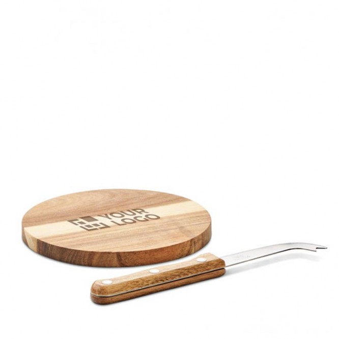 Set de tabla de quesos de madera de acacia pequeña con cuchillo