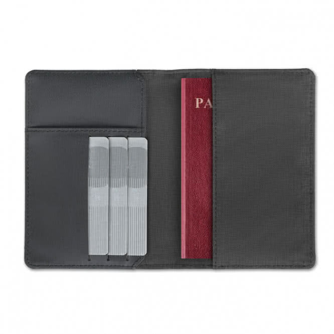 Cartera con espacio para llevar el pasaporte color negro segunda vista