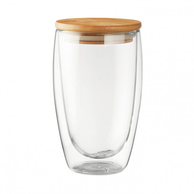 Vaso de vidrio tapa de bambú 450ml color transparente