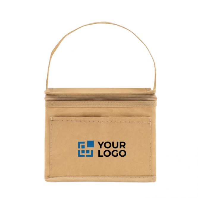 Bolsa nevera kraft con asa y bolsillo color beige