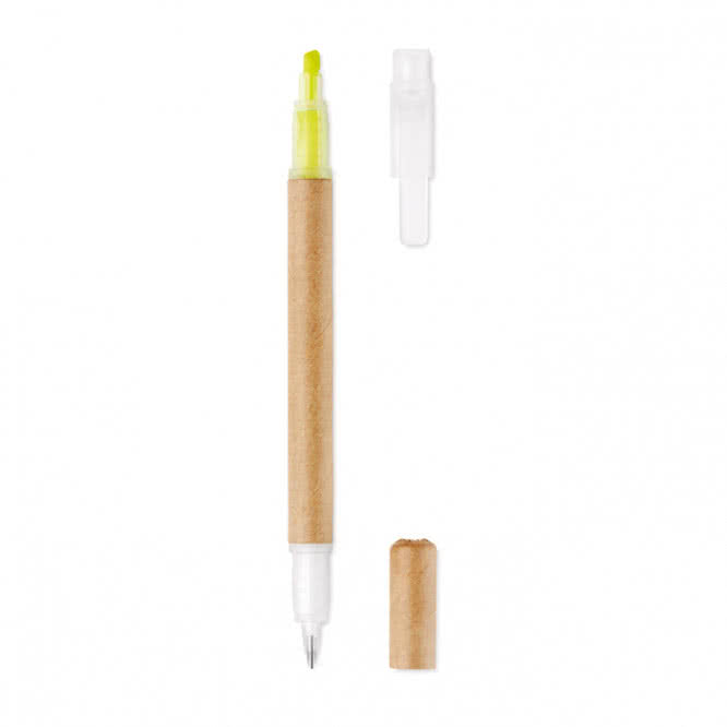 Bolígrafo con marcador promocional color amarillo cuarta vista