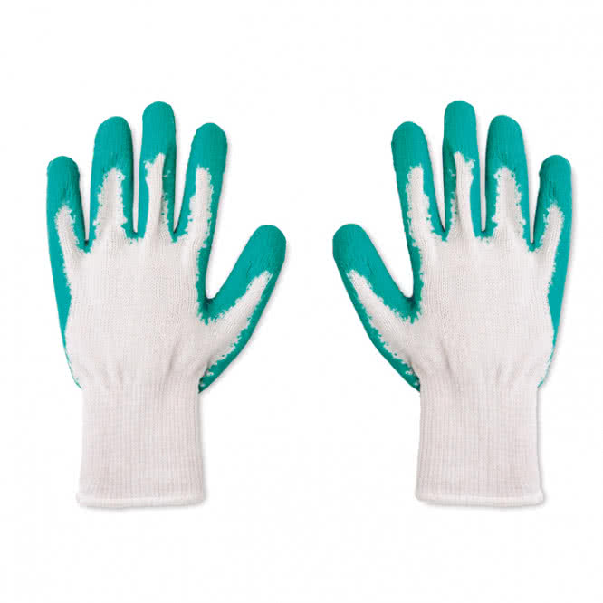 2 guantes jardinería látex y poliéster color verde