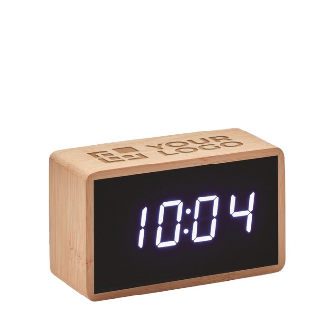 Reloj despertador personalizado de bambú color madera