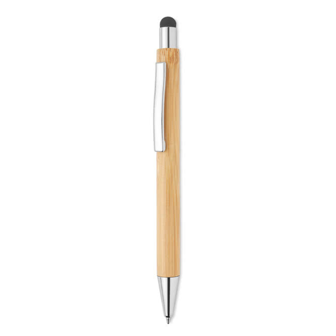 Bolígrafo táctil con logo y bambú color madera