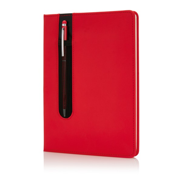 Cuaderno con bolígrafo táctil color rojo