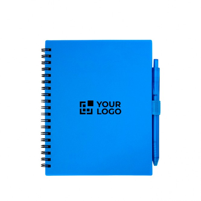 Libreta de plástico reciclado con bolígrafo con soporte tinta azul Libreta de plástico reciclado con bolígrafo con soporte tinta azul