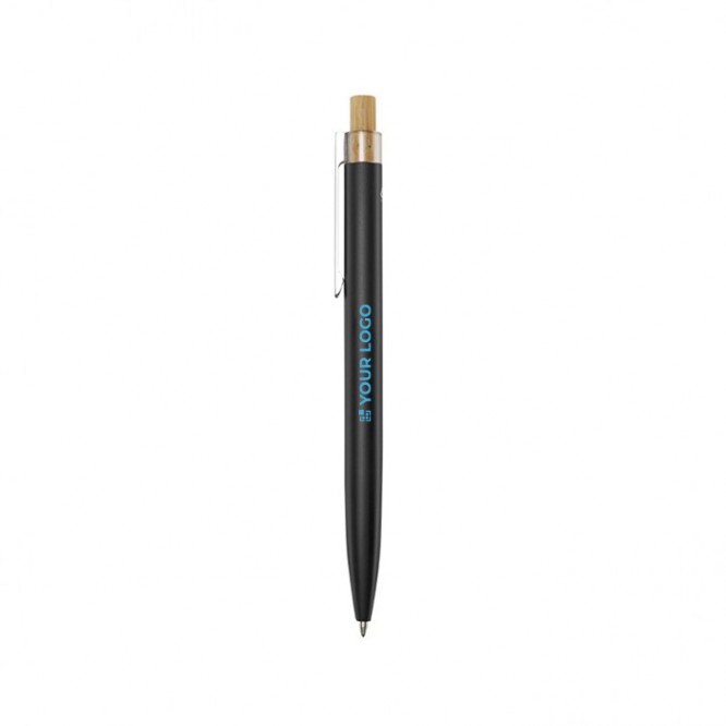 Bolígrafo de aluminio y bambú con detalle transparente tinta azul
