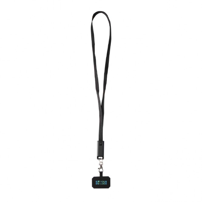 Lanyard para móvil de plástico reciclado con cable de carga 5 en 1 65W Lanyard para móvil de plástico reciclado con cable de carga 5 en 1 65W