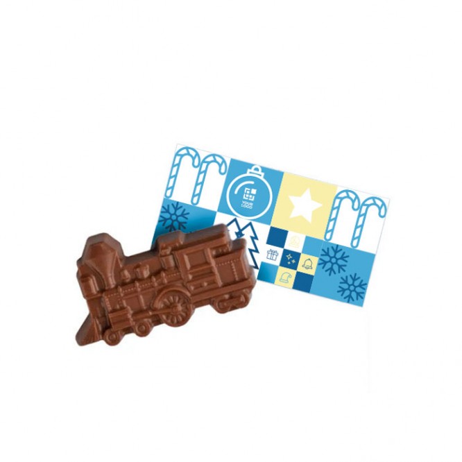 Chocolate en forma de tren navideño con tarjeta personalizable