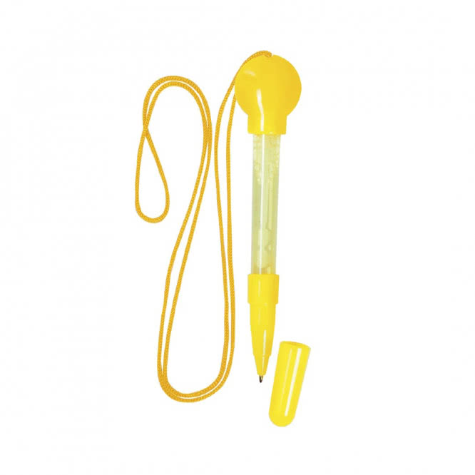 Soplador burbujas para regalo con cinta y boli amarillo
