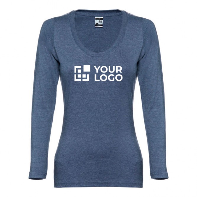 Camisetas manga larga mujer merchandising color azul jaspeado