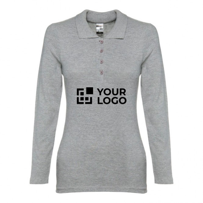 Polos manga larga mujer con logo color gris