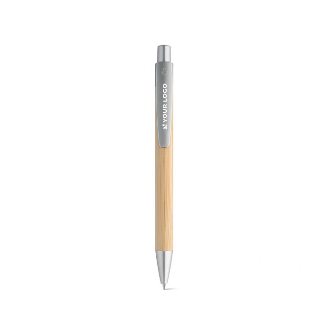Bolígrafo de bambú barato color plateado mate