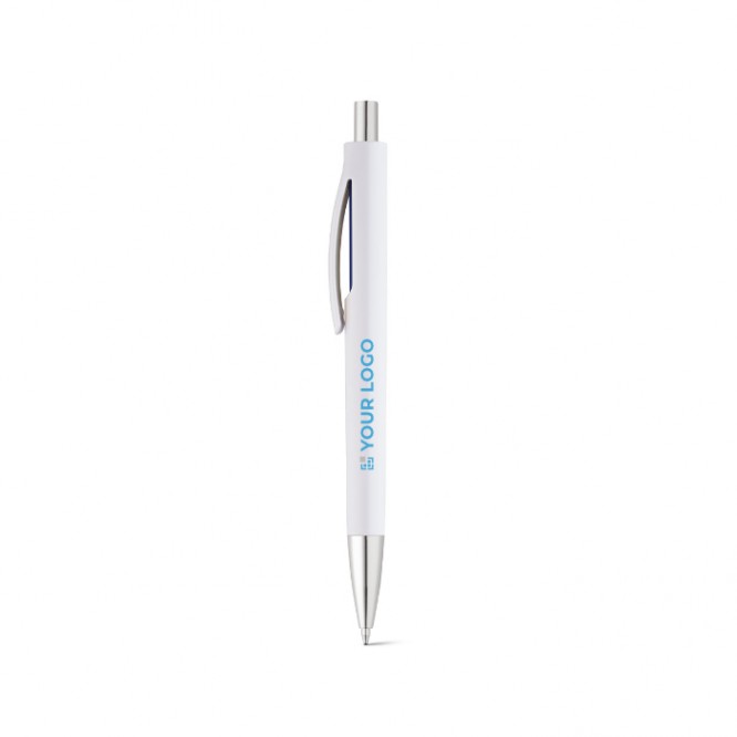 Bolígrafo barato con pulsador efecto metal color azul