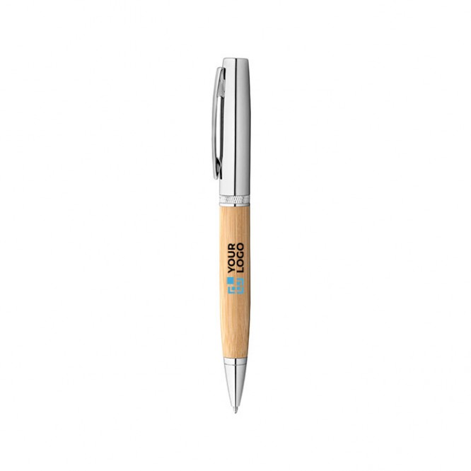Bolígrafo de bambú elegante con acabado mate tinta negra vista principal