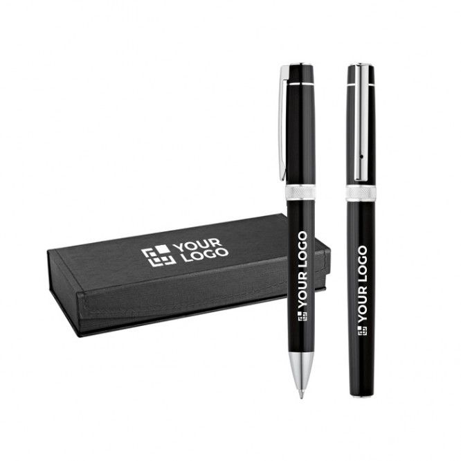 Set de roller y bolígrafo presentado en caja color negro