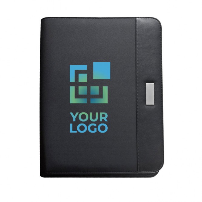 Elegante bloc de notas para comerciales color negro con logo