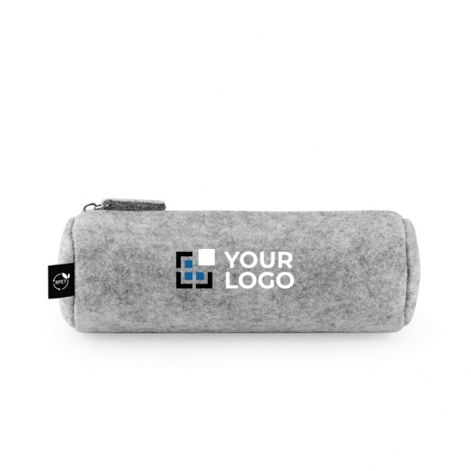 Estuche cilíndrico de fieltro reciclado con cierre de cremallera
