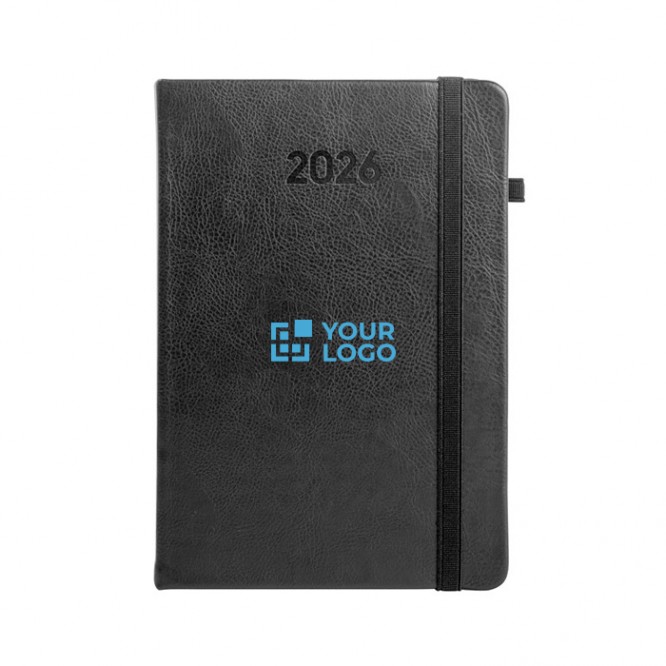 Agenda de cuero sintético con portaboli y planificación diaria B5 vista principal