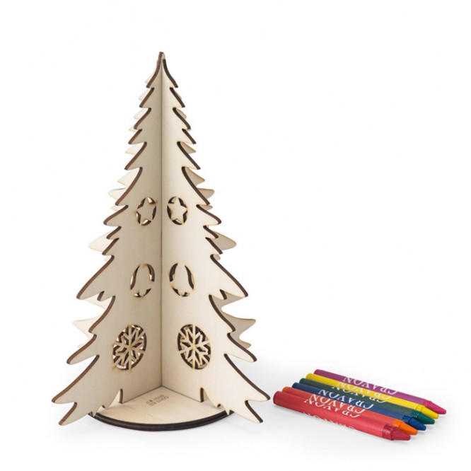Árbol de Navidad en madera natural FSC™ plegable y para colorear