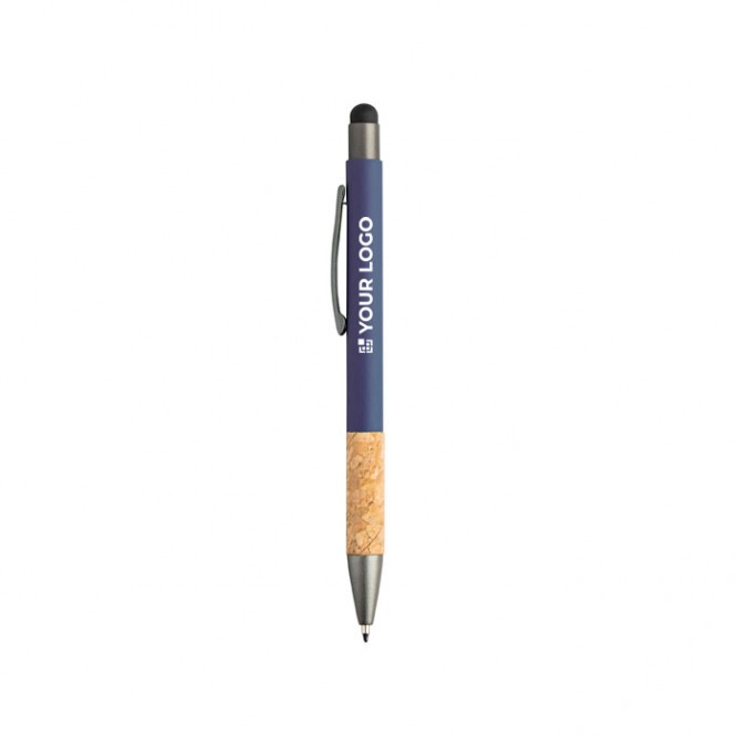 Bolígrafo de aluminio y corcho con tacto de goma tinta azul