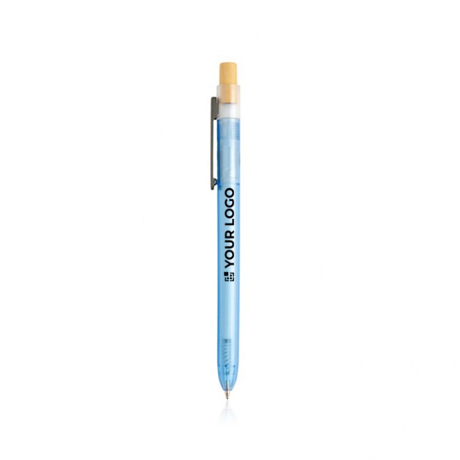 Bolígrafo de plástico de océanos con pulsador de bambú tinta azul