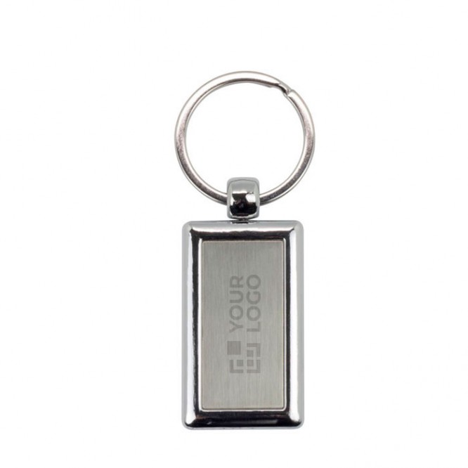 Llavero rectangular con lado de plástico de color y aro de metal