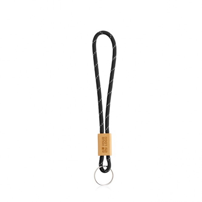 Llavero de estilo tubular de poliéster con ajuste de bambú