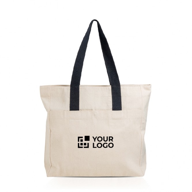 Bolso de algodón canvas con cierre y asas de colores 280 g/m2 Bolso de algodón canvas con cierre y asas de colores 280 g/m2