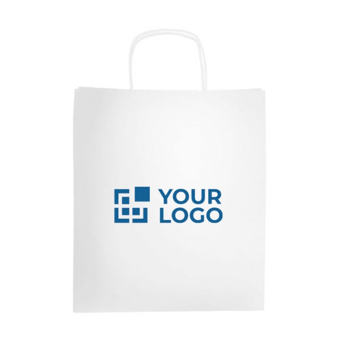Bolsa clásica de kraft con espacioso tamaño y asas 110 g/m2 color blanco vista de impresión