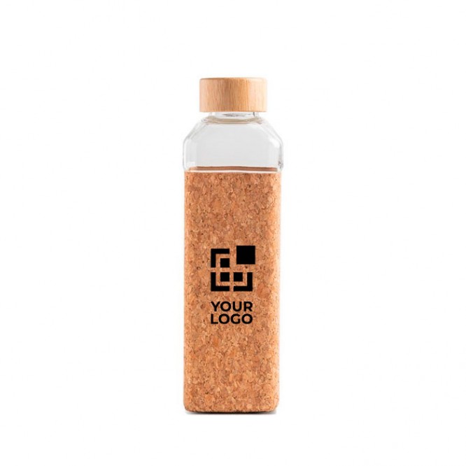 Botella de cristal con tapa de bambú y funda de corcho 640ml
