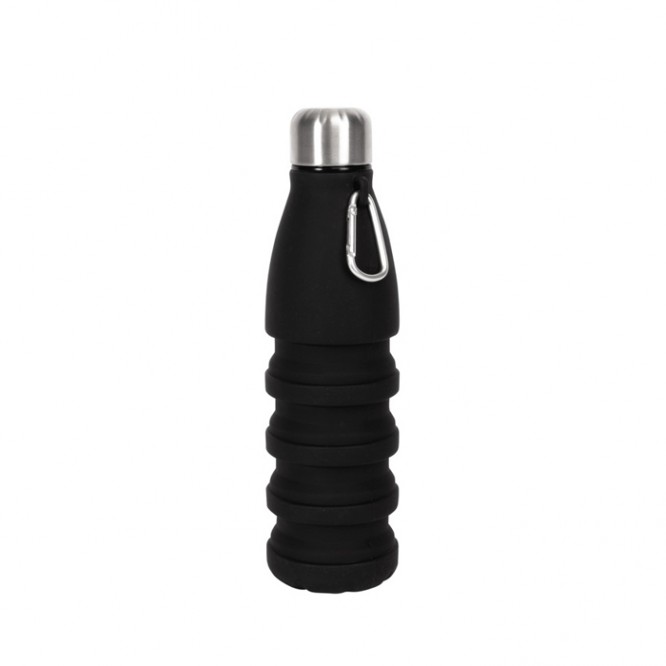 Botella de silicona libre de BPA plegable con mosquetón 550ml