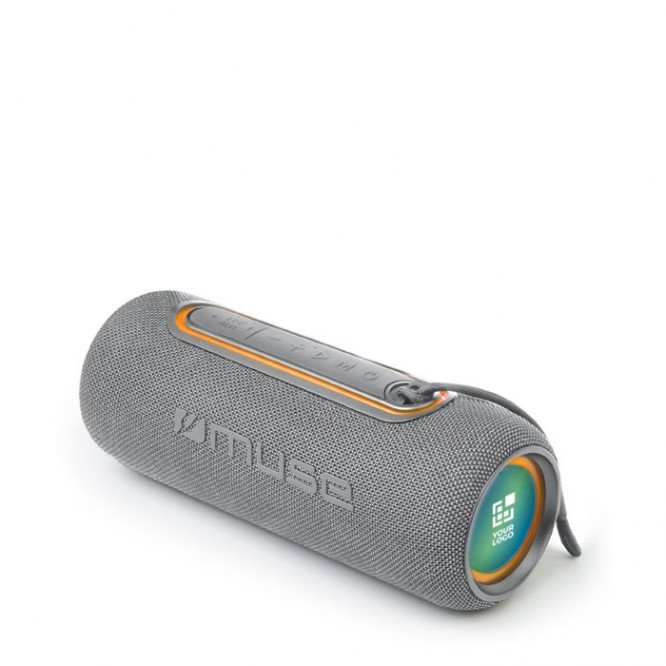 Altavoz en forma cilindrica resistente al agua y detalles LED