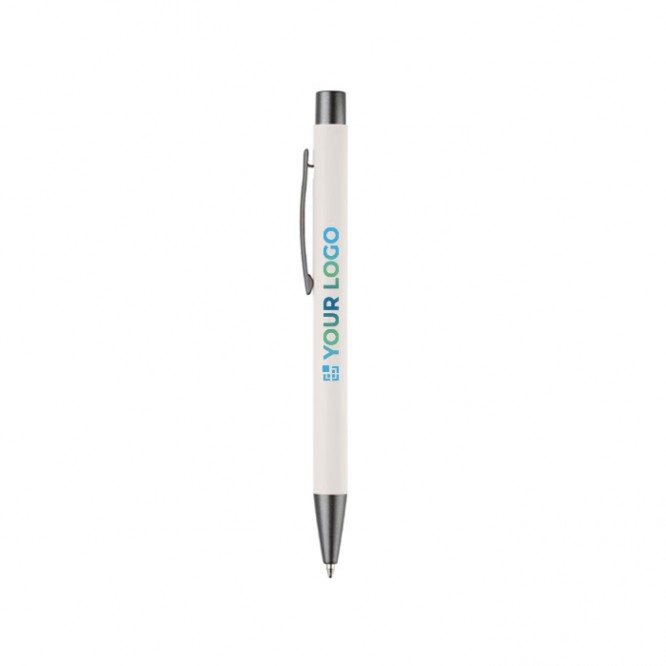 Bolígrafo de aluminio con acabado soft-touch y tinta azul color blanco segunda vista