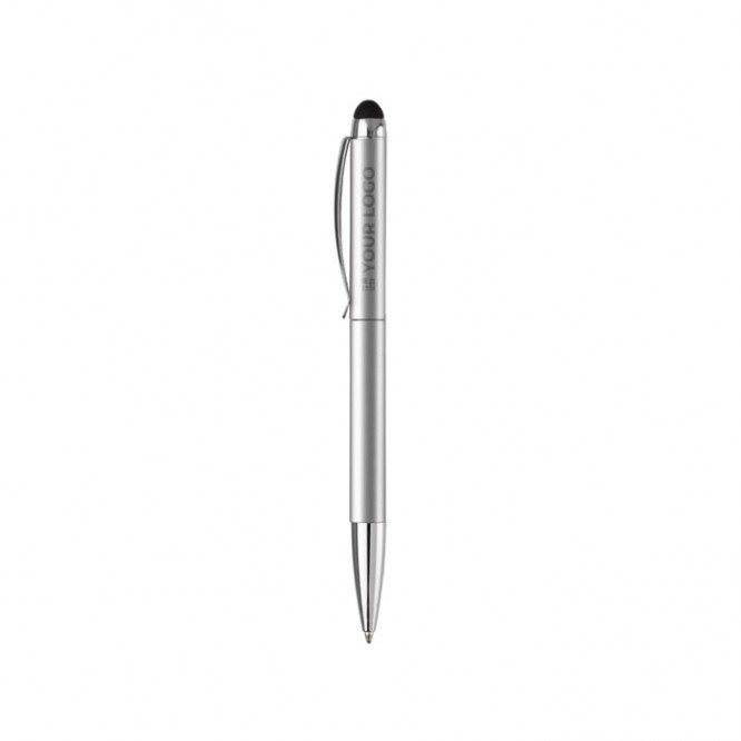Bolígrafo giratorio de metal con stylus en la parte superior