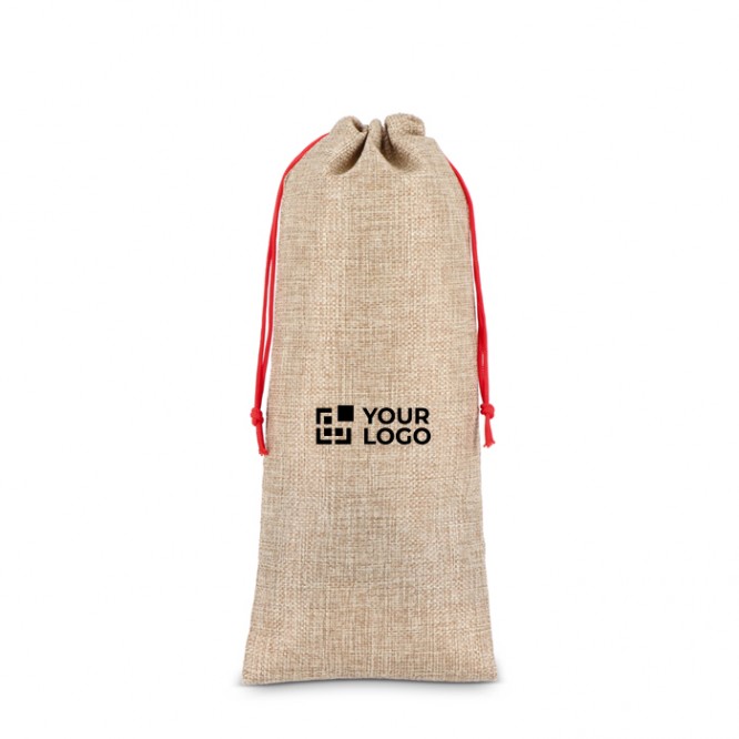 Bolsa de vino con diseño rústico de yute y cordón de cierre rojo Bolsa de vino con diseño rústico de yute y cordón de cierre rojo