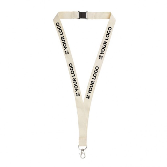 Lanyard de algodón orgánico con cierre de clip y mosquetón