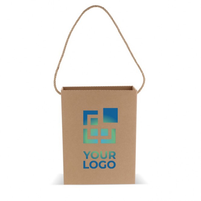 Bolsa vertical de cartón con asa larga de yute hecha en EU