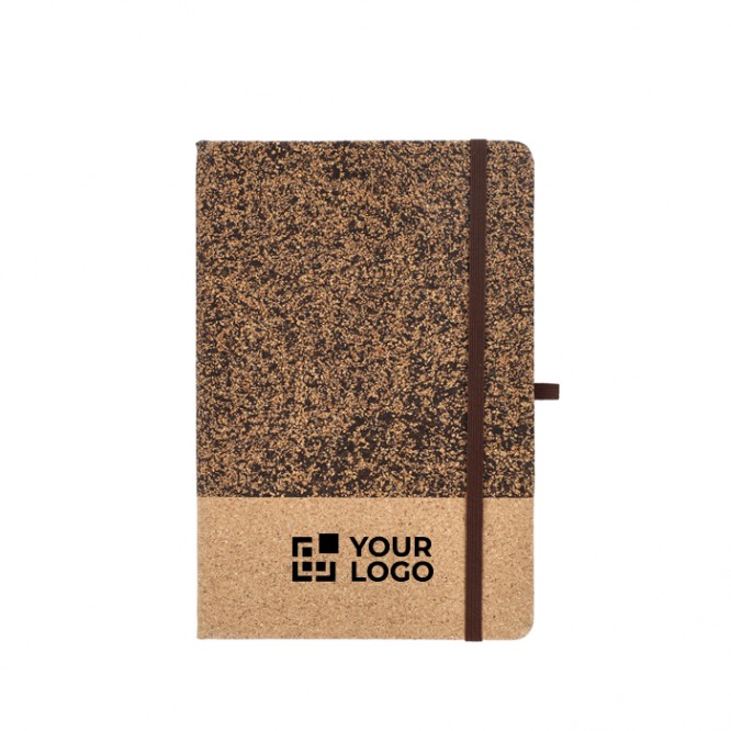 Cuaderno con tapa de corcho y café molido A5 con hojas a rayas