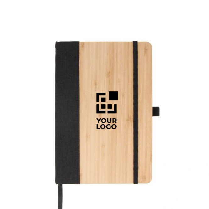 Cuaderno con tapa de bambú con borde vertical y cinta negra A5