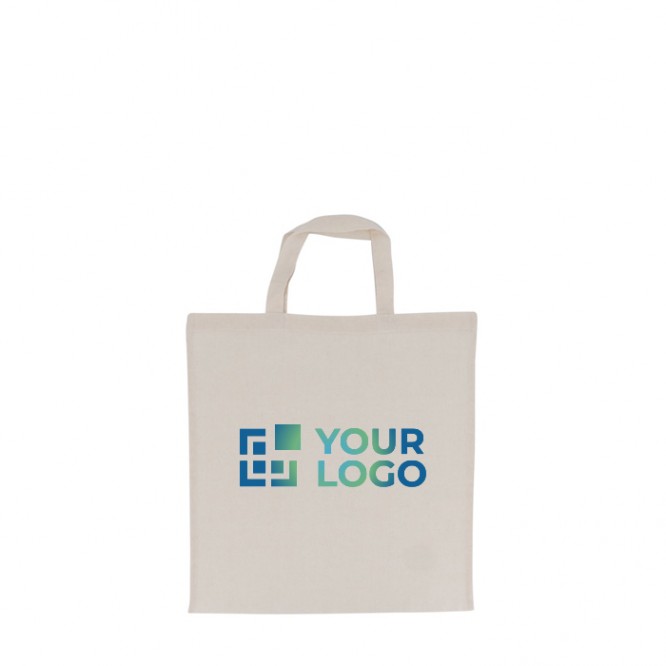 Bolsa de algodón OEKO-TEX con asas cortas 140 g/m2