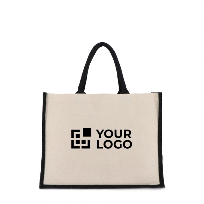 Bolsa de algodón con laterales y fondo de yute de colores 320 g/m2 Bolsa de algodón con laterales y fondo de yute de colores 320 g/m2