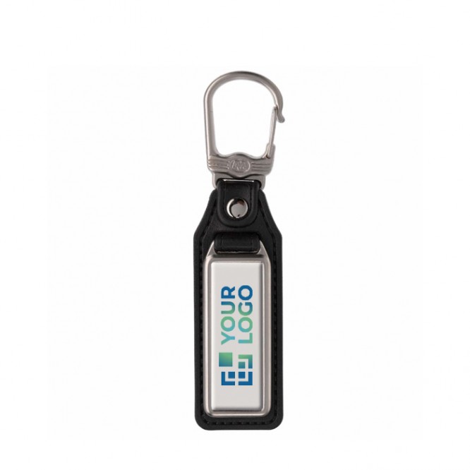 Llavero rectangular de metal para personalizar con cuero sintético