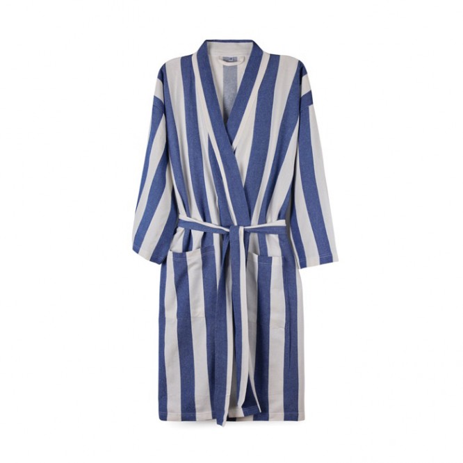 Bata de algodón reciclado estilo hammam con ajuste S/M 200 g/m2 color azul