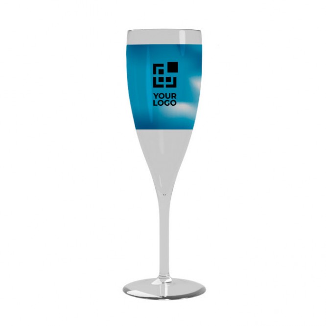 Copa para champán promocional de color transparente con logo