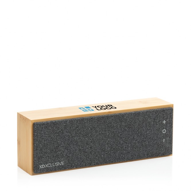 Altavoz personalizado bambú natural y tela color madera