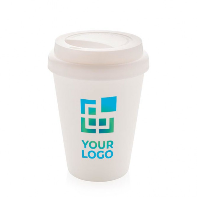 taza takeaway con logotipo blanco