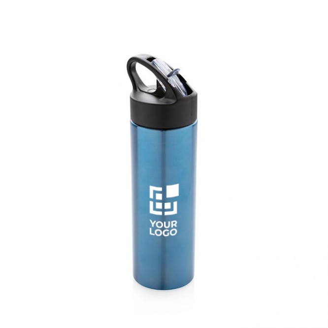 Botellas para deporte de acero con pajita color plateado