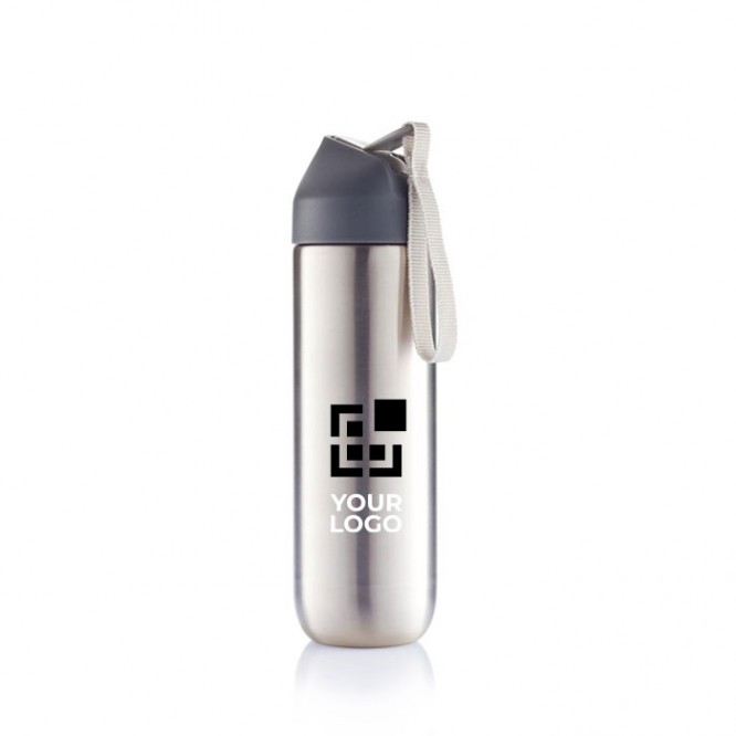 Botellas metálicas con correa de tela color gris oscuro